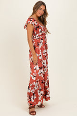 Mauve Floral Cinched Smocked Maxi Dress