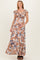 Mocha Floral Cinched Smocked Maternity Maxi Dress