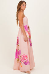 Light Pink Floral Strapless Maxi Dress