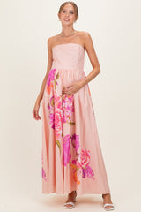 Light Pink Floral Strapless Maternity Maxi Dress