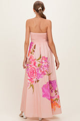 Light Pink Floral Strapless Maternity Maxi Dress