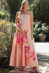 Light Pink Floral Strapless Maternity Maxi Dress