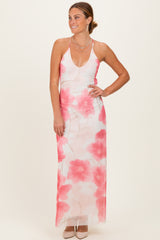 Pink Floral Crisscross Back Maxi Dress