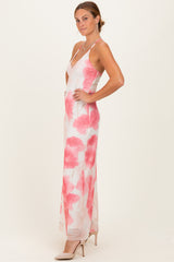 Pink Floral Crisscross Back Maxi Dress