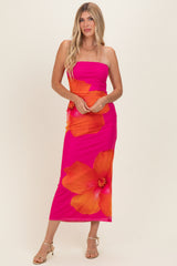 Fuchsia Floral Strapless Maternity Maxi Dress