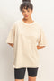 Taupe Striped Short Sleeve Crew Neck Oversized Cotton Top