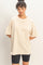 Taupe Striped Short Sleeve Crew Neck Oversized Cotton Top