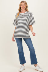 Black Striped Short Sleeve Crew Neck Oversized Cotton Maternity Top