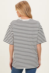Black Striped Short Sleeve Crew Neck Oversized Cotton Maternity Top