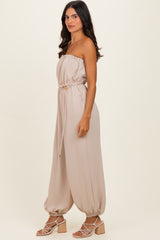 Beige Crinkled Tube Balloon Jumpsuit