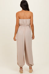 Beige Crinkled Tube Balloon Jumpsuit