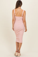 Light Pink Bodycon Maternity Midi Dress