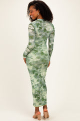 Light Olive Floral Mesh Overlay Maxi Dress