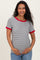 Ivory Red Trimmed Striped Maternity Top