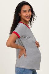 Ivory Red Trimmed Striped Maternity Top