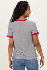 Ivory Red Trimmed Striped Maternity Top