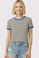Ivory Blue Trimmed Striped Maternity Top
