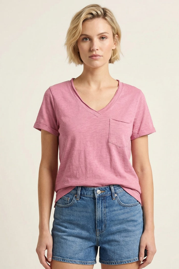 Pink Raw Edged Basic Slub Maternity Top