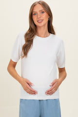 White Crew Neck Solid Maternity Sweater