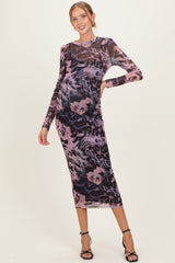 Pink Animal Print Mesh Overlay Maternity Maxi Dress