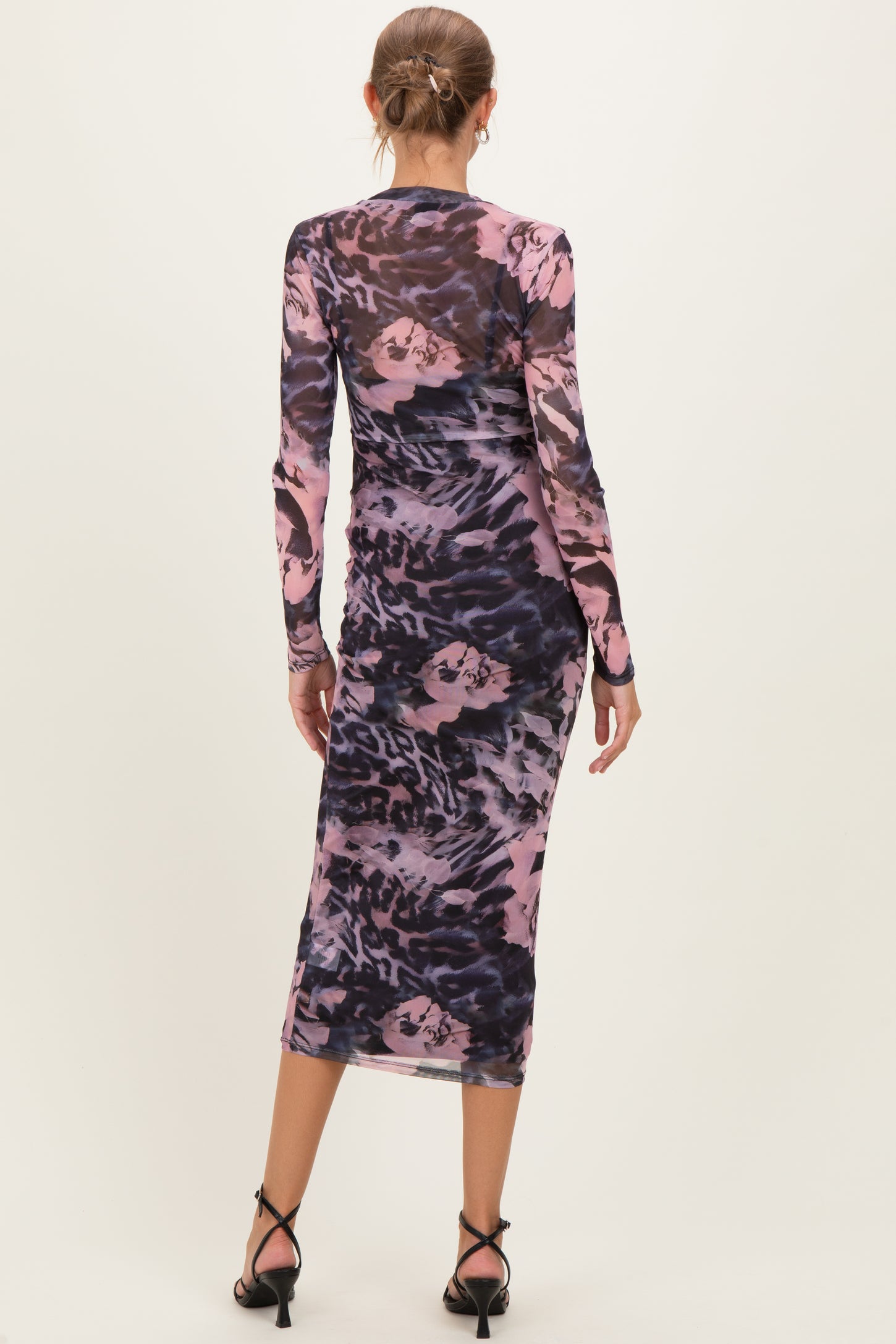 Pink Animal Print Mesh Overlay Maternity Maxi Dress