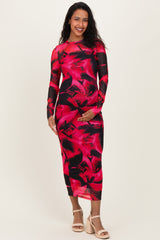 Red Abstract Print Mesh Overlay Maternity Maxi Dress