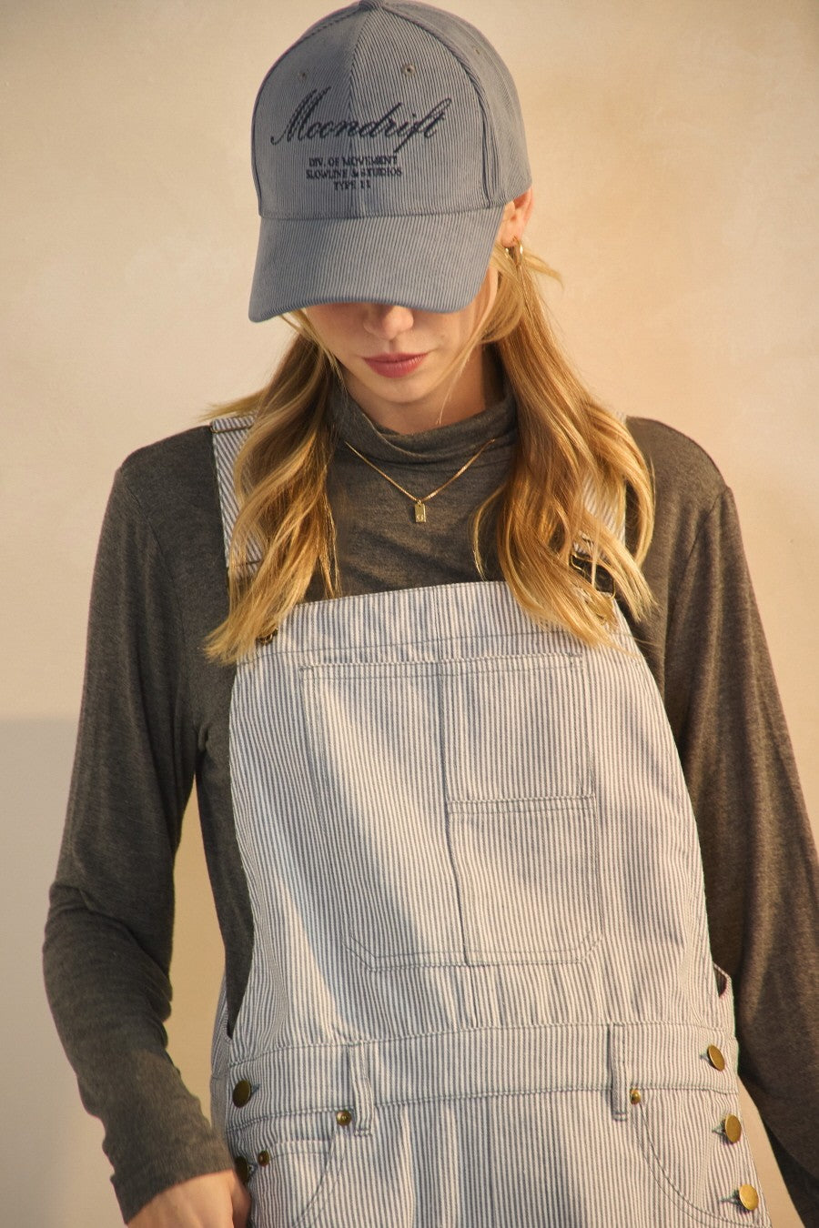 Blue Pinstriped Barrel-Leg Overalls