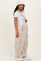 Taupe Pinstriped Barrel-Leg Maternity Overalls