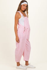 Pink Pinstriped Barrel-Leg Maternity Overalls