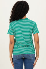 Green/White Short Sleeve Round Neck Stripe Tee