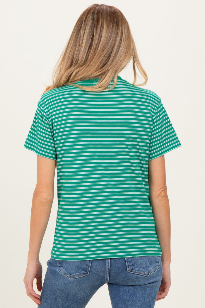 Green/White Short Sleeve Round Neck Stripe Maternity Tee