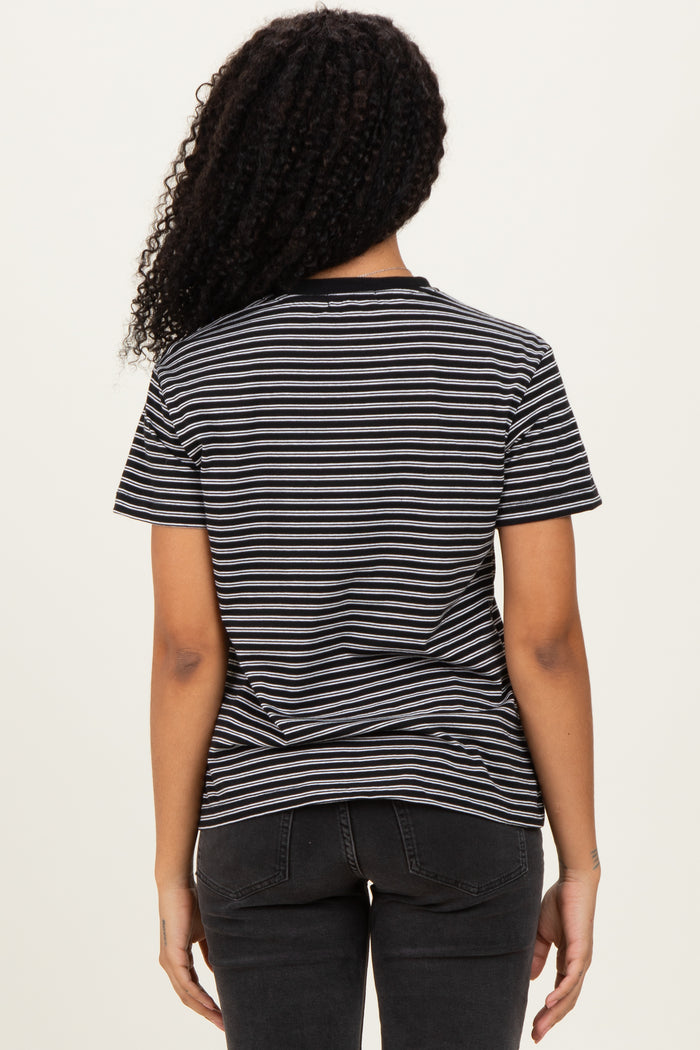 Black/White Short Sleeve Round Neck Stripe Tee