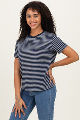 Navy/White Short Sleeve Round Neck Stripe Tee