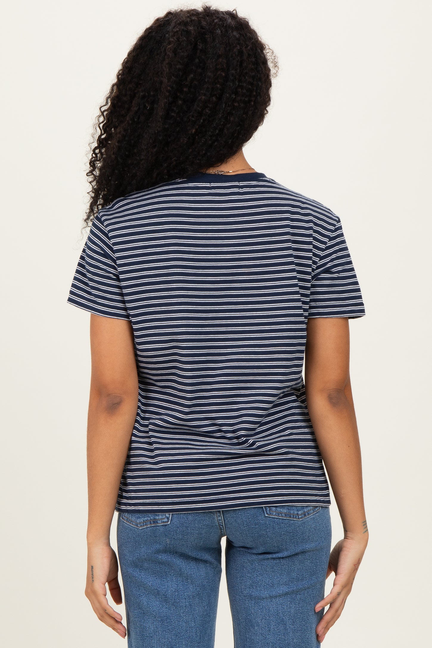 Navy/White Short Sleeve Round Neck Stripe Tee