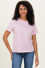 Pink/White Short Sleeve Round Neck Stripe Maternity Tee