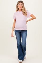 Pink/White Short Sleeve Round Neck Stripe Maternity Tee
