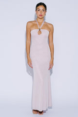 Blush Metal Trim Halter Maternity Maxi Dress
