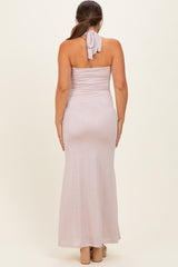 Blush Metal Trim Halter Maternity Maxi Dress