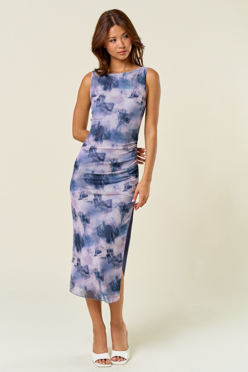 Blue Sleeveless Mesh Maternity Dress