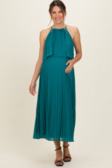 Teal Pleated Woven Maternity Midi Dress