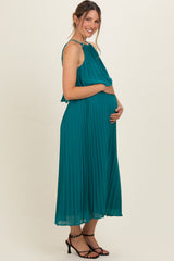 Teal Pleated Woven Maternity Midi Dress