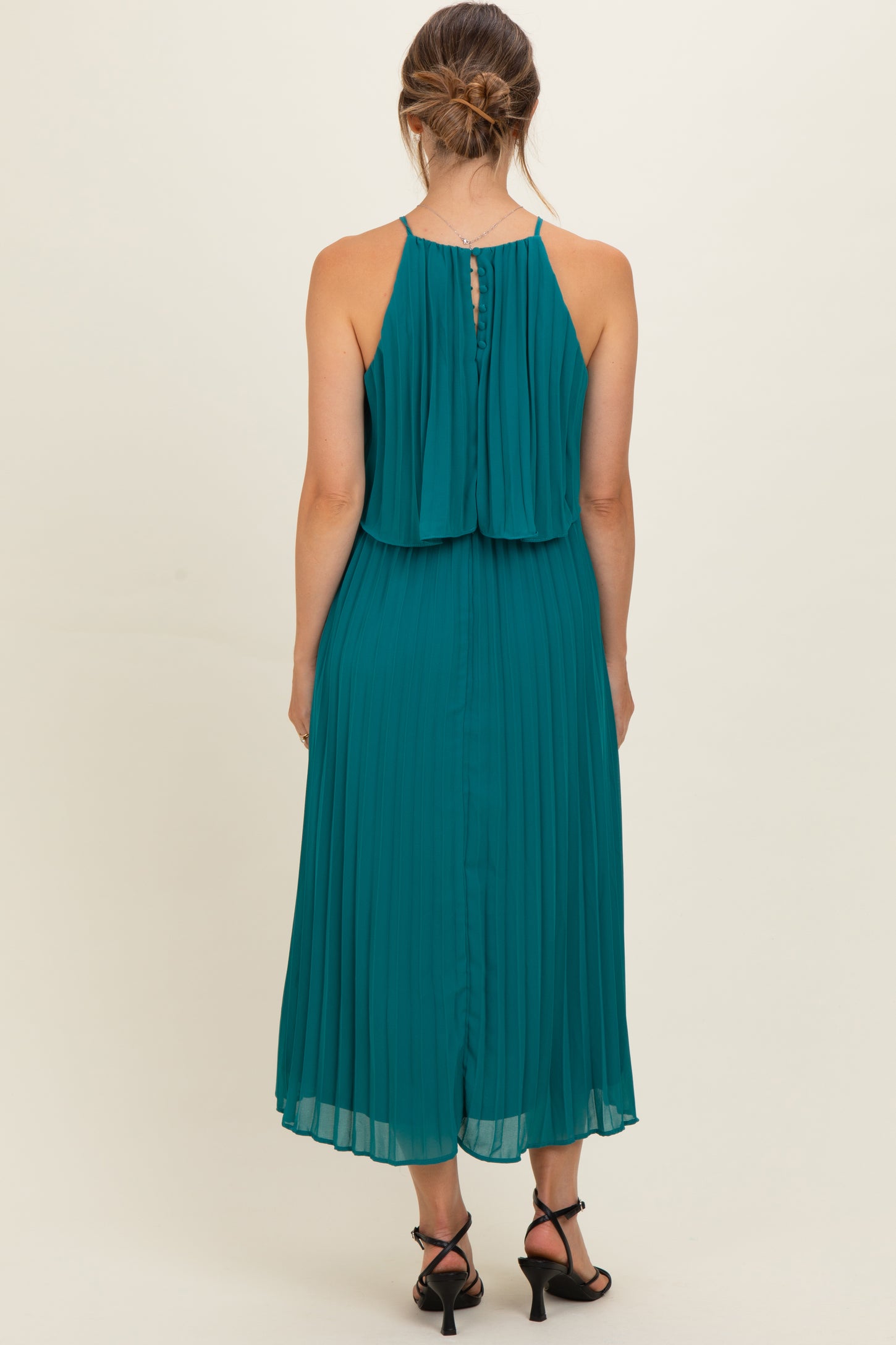 Teal Pleated Woven Maternity Midi Dress