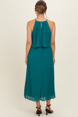 Teal Pleated Woven Maternity Midi Dress