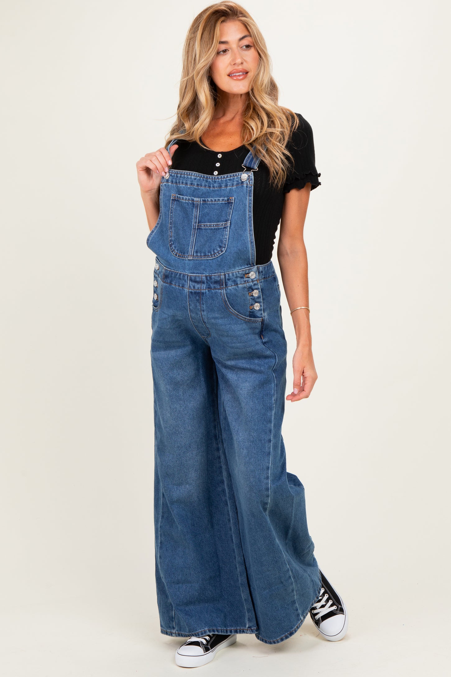 Denim Blue Wide-Leg Maternity Overalls
