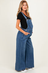 Denim Blue Wide-Leg Maternity Overalls