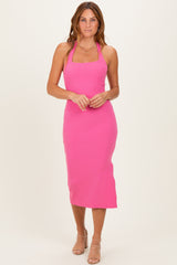 Candy Pink Open Back Maternity Bodycon Dress