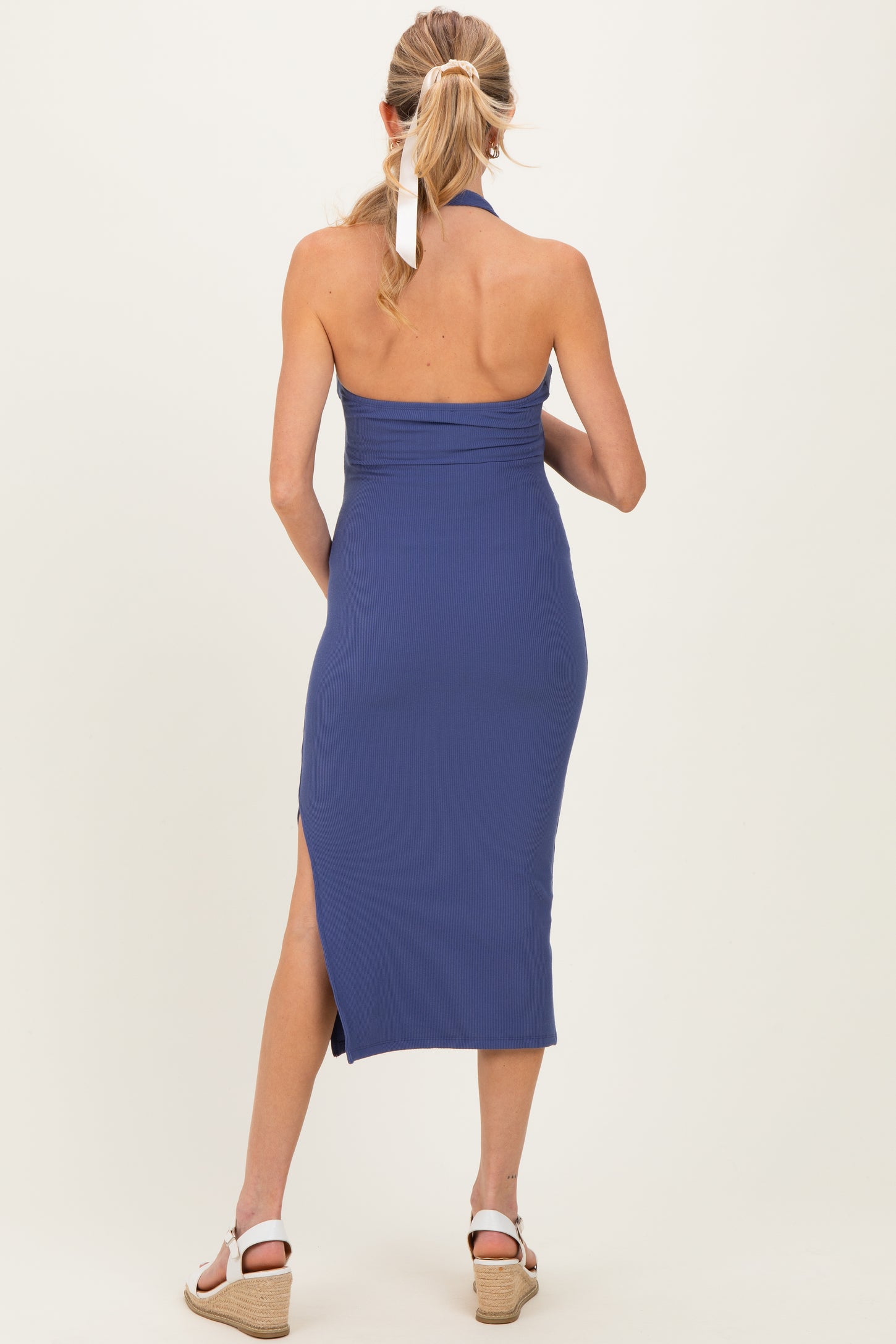 Blue Open Back Maternity Bodycon Dress