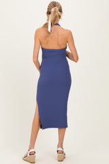 Blue Open Back Maternity Bodycon Dress