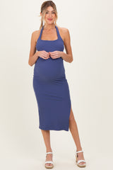 Blue Open Back Maternity Bodycon Dress