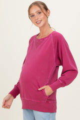 Burgundy Pigment Dyed French Terry Maternity Pullover